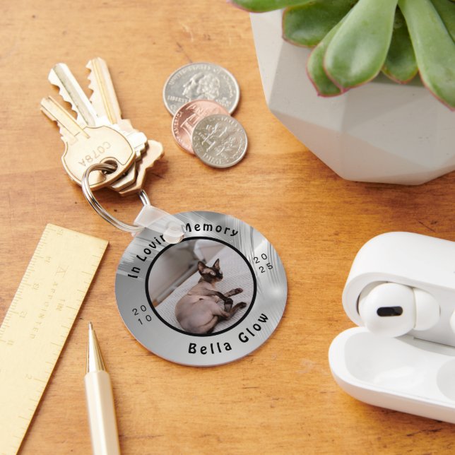 Sphynx Cat Memorial Silver Remembrance Art Keychain (Desk)