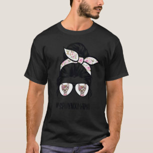 Sphynx Cat Mom messy bun hair glasses Sphynx mama T-Shirt