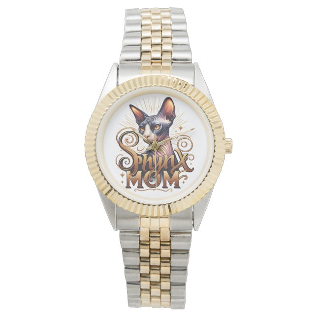 Sphynx Cat Mom Watch Mother's Day Silver Gold  (Front)