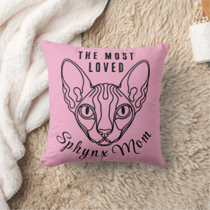 Sphynx Cat Mom With Love Message Pink Throw Pillow