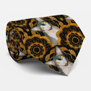 Sphynx Cat Ninja Black and Gold Retro Style Tie