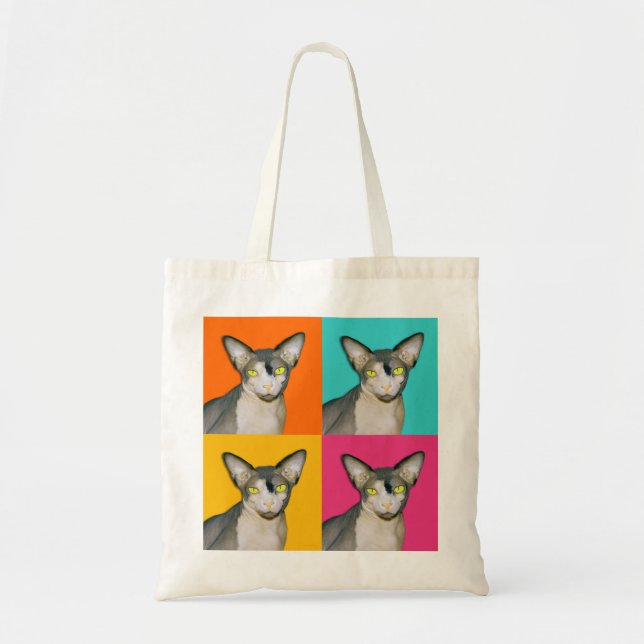 Sphynx Cat Ninja Pop Art Multicolor Tote Bag (Front)