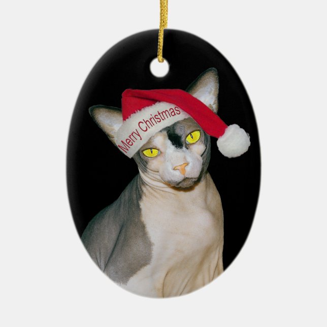 Sphynx Cat Ninja Santa Christmas Ceramic Ornament (Front)