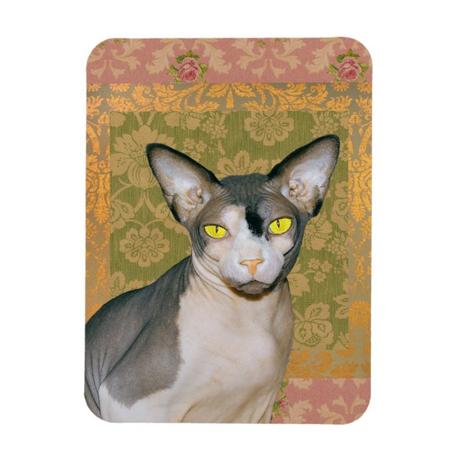 Sphynx Cat Patchwork Floral Damask design  Magnet (Vertical)