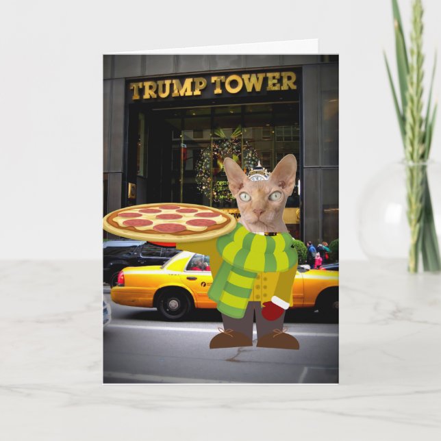 SPHYNX CAT - PIZZA DELIVERY BIRTHDAY CARD (Front)
