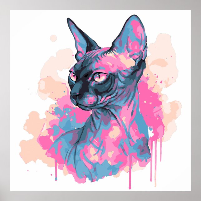 Sphynx Cat Pop Art Vibrant Colorful Poster (Front)