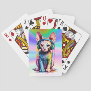 Sphynx Cat Rainbow Headphones Playing Cards