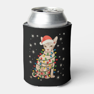 Sphynx Cat Santa Hat Christmas Lights Xmas Holiday Can Cooler