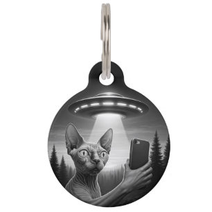 Sphynx Cat Selfie Ufo Custom Name Pet Tag