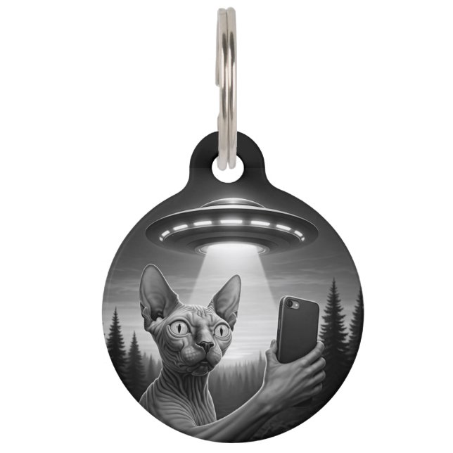 Sphynx Cat Selfie Ufo Custom Name Pet Tag (Front)