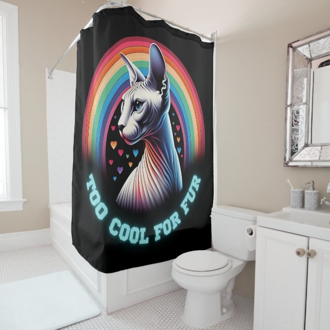 Sphynx Cat  Shower Curtain Too Cool for Fur (In Situ)