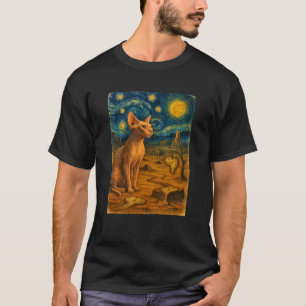 Sphynx Cat Starry Night Art Impressionism Surreali T-Shirt