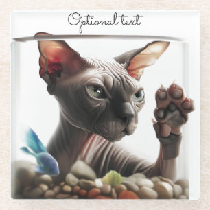 Sphynx Cat Swimming  Glass Coaster