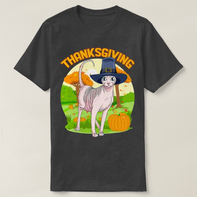 Sphynx Cat Thanksgiving Day Pilgrim T-Shirt (Design Front)