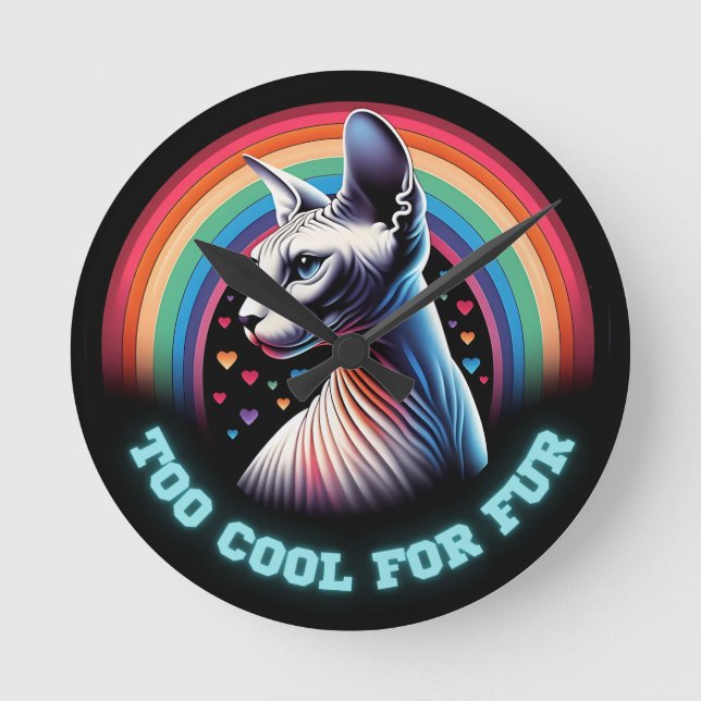Sphynx Cat Too Cool Funny Saying Black Wall Round Clock (Front)