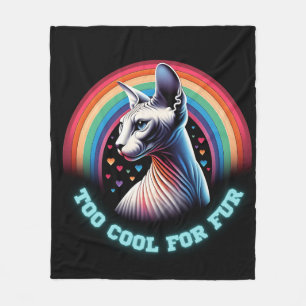  Sphynx Cat Too Cool Rainbow Hearts Funny  Fleece Blanket