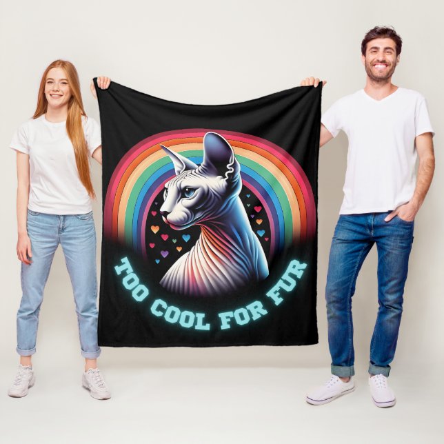 Sphynx Cat Too Cool Rainbow Hearts Throw Blanket (In Situ)
