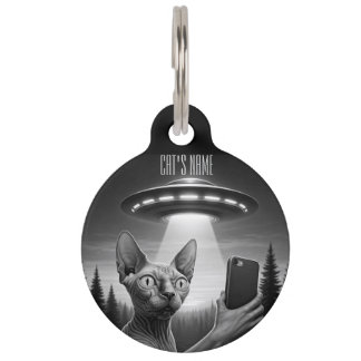 Sphynx Cat UFO Selfie Funny Pet Tag