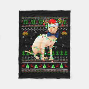 Sphynx Cat Ugly Christmas Sweaters Holiday Santa C Fleece Blanket