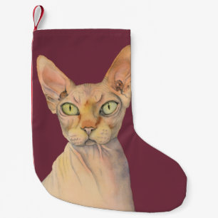 Sphynx Cat Watercolor Portrait Small Christmas Stocking