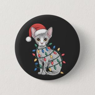 Sphynx Cat Wearing a Santa Hat and Wrapped in Xmas 2 Inch Round Button