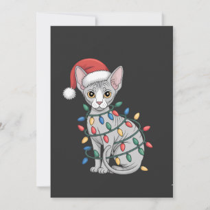Sphynx Cat Wearing a Santa Hat and Wrapped in Xmas Thank You Card