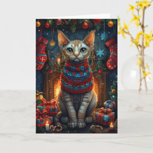 Sphynx Cat With Christmas Gifts Fireplace Card