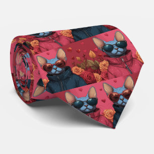 Sphynx Cat with Heart Roses Valentine's Day Tie