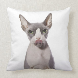 Sphynx Cat with tongue out Throw Pillow