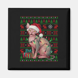 Sphynx Cat Xmas Lights Ugly Santa Hat Sphynx Cat C Magnet