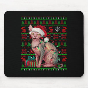 Sphynx Cat Xmas Lights Ugly Santa Hat Sphynx Cat C Mouse Pad