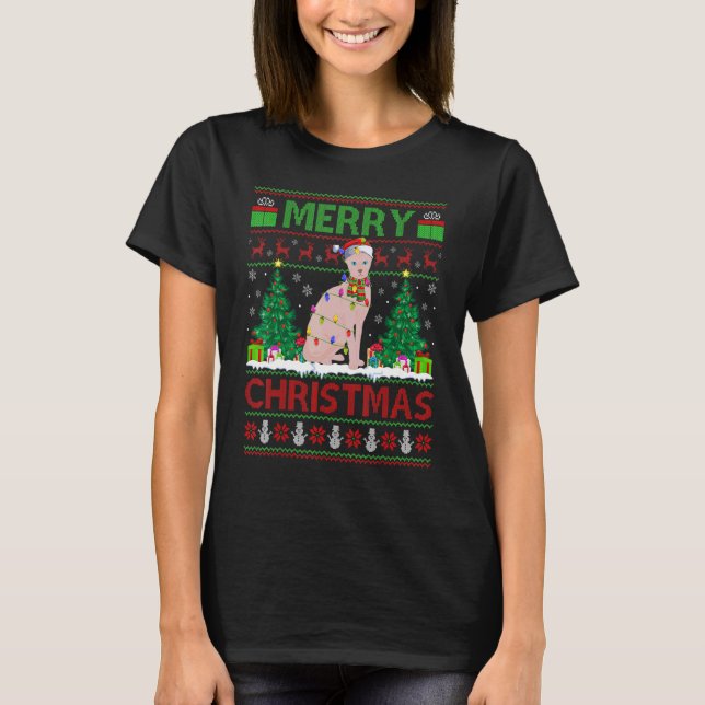 Sphynx Cat   Xmas Tree Ugly Santa Sphynx Cat Chris T-Shirt (Front)