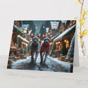 Sphynx Cats Christmas Snow Holiday Card