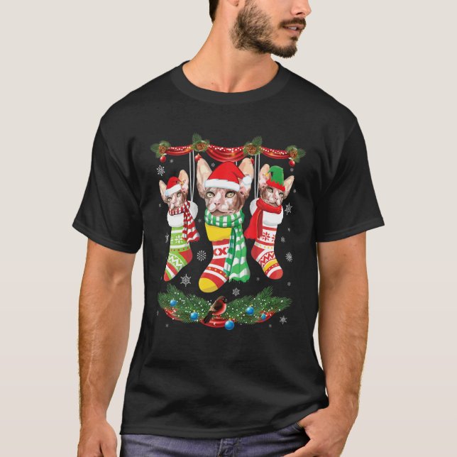 Sphynx Cats Inside Noel Socks Merry Christmas Day T-Shirt (Front)