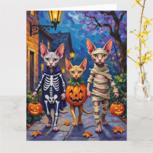 Sphynx Cats Trick-or-Treating in Halloween Costume Card