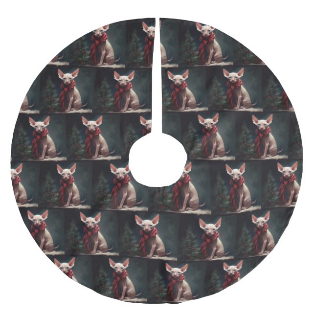 Sphynx Dog in Snow Christmas Brushed Polyester Tree Skirt (Front)