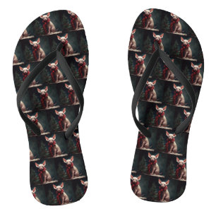 Sphynx Dog in Snow Christmas Flip Flops