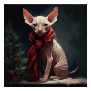 Sphynx Dog in Snow Christmas Poster