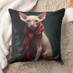 Sphynx Dog in Snow Christmas Throw Pillow