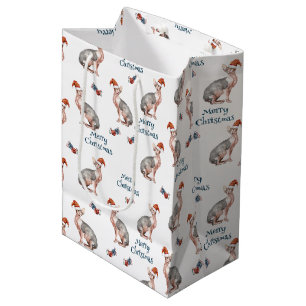 Sphynx Hairless Cat Santa Claus Hat Christmas Medium Gift Bag