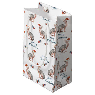 Sphynx Hairless Cat Santa Claus Hat Christmas Small Gift Bag