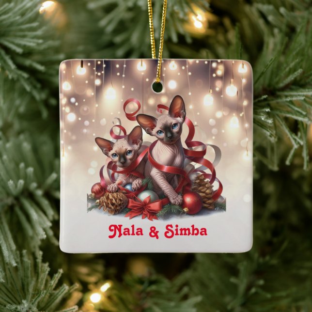 Sphynx Kittens Christmas  Ceramic Ornament (Tree)