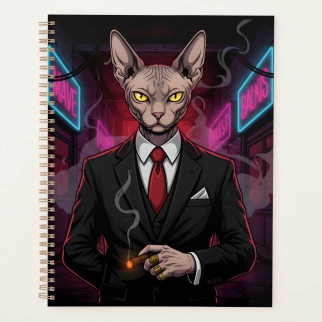 Sphynx Mafia Cat in Neon Noir Style (Devant)