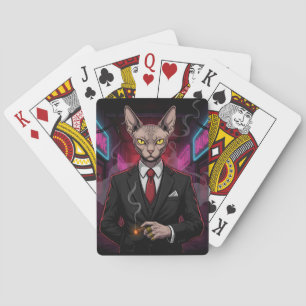 Sphynx Mafia Cat in Neon Noir Style Playing Cards