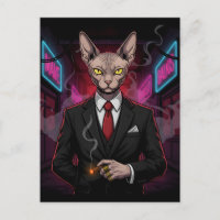 Sphynx Mafia Cat in Neon Noir Style