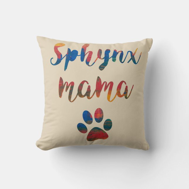 Sphynx Mama Artistic Colours Graphic Throw Pillow (Front)