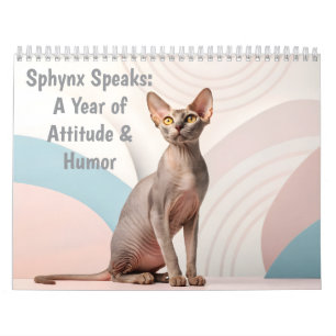 Sphynx Speaks: Editable Monthly Cat Humor Art Calendar