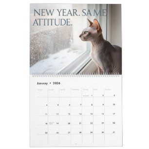 Sphynx Speaks: Editable Monthly Cat Humor Art Calendar