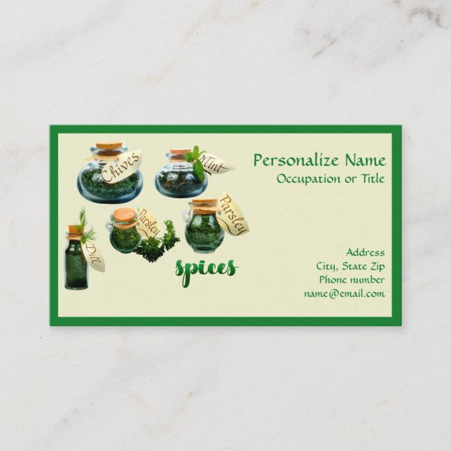Spice Jars for the Kitchen Cook Business Card (Front)