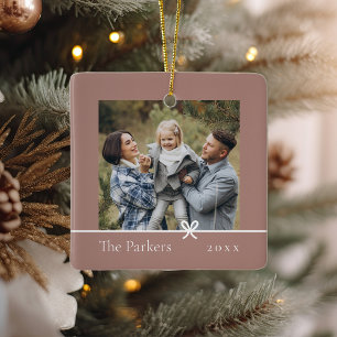 Spice Minimalist Bow Double Sided Photo Ceramic Ornament
